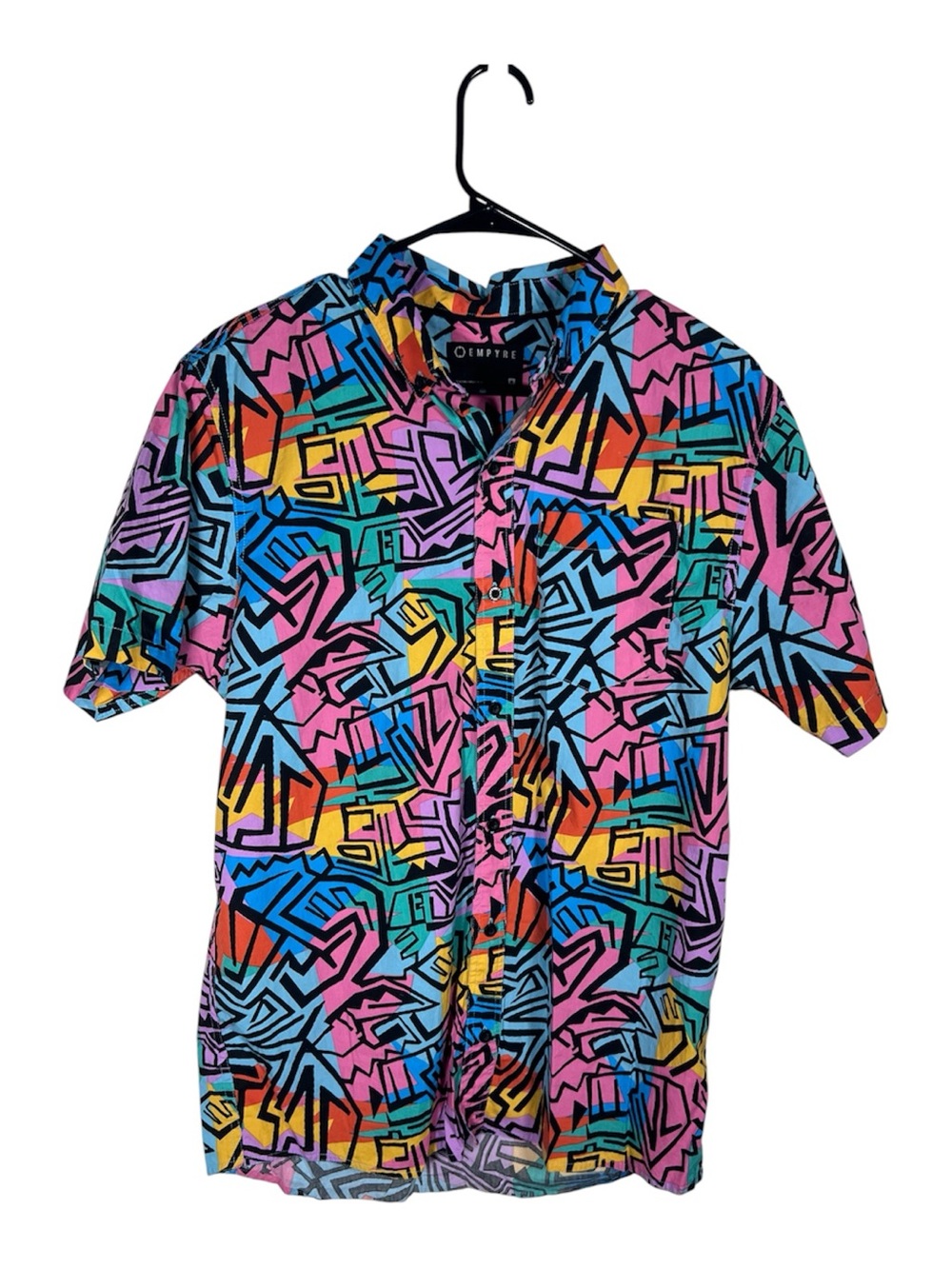 Empyre Men's Geometric Multicolor Cotton Short Sleeve Button Up Shirt Size M